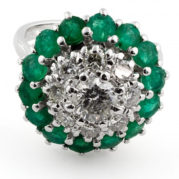 18ct white gold Emerald/Diamond 1.2ct Cluster Ring size L